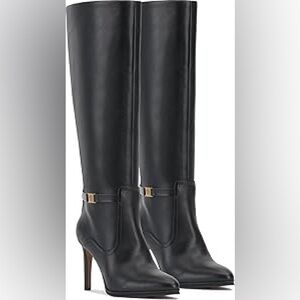 Vince Camuto Skylie Black Glossy Leather High Heel Boots Sz 8 BNWB